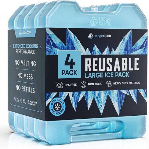 4 Pack Reusable Extra Large Ice Packs for Cooler, Long Lasting Freezer Packs for Camping, Beach, and Road Trips, Cooler Ice Packs BPA-Free Non-Toxic, 10.28"x 7.80" in Saudi Arabia