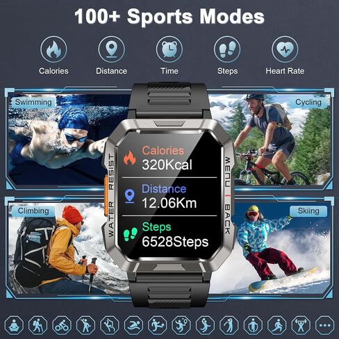 Military Smart Watch for Men(Answer/Make Call), Outdoor Sports Smartwatch with Flashlight/100 Days Battery/Compass/Heart Rate/SpO2/Sleep Monitor/2 Straps, Fitness Tracker for iPhone/Android Phones in Saudi Arabia