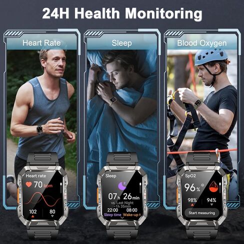 Military Smart Watch for Men(Answer/Make Call), Outdoor Sports Smartwatch with Flashlight/100 Days Battery/Compass/Heart Rate/SpO2/Sleep Monitor/2 Straps, Fitness Tracker for iPhone/Android Phones in Saudi Arabia