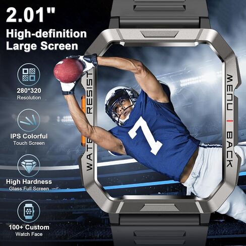 Military Smart Watch for Men(Answer/Make Call), Outdoor Sports Smartwatch with Flashlight/100 Days Battery/Compass/Heart Rate/SpO2/Sleep Monitor/2 Straps, Fitness Tracker for iPhone/Android Phones in Saudi Arabia
