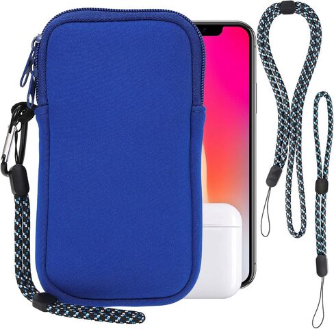 Pwsap Phone Sock, Universal Shock & Impact Resistant Neoprene Pouch with Carabiner and Lanyard Strap Sleeve Case for Hiking & Travelling Phone Bag Fits Phones up to 7 Inches, Black, M in Saudi Arabia
