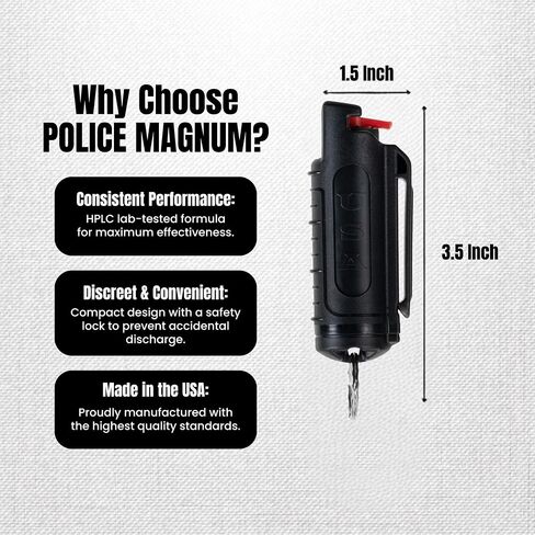 Police Magnum Keychain Pepper Spray Self Defense Belt Clip Combo- Tactical Safety Key Chains for Women & Men- Made in The USA- 1 Pack Black INJ Pocket Knife in Saudi Arabia