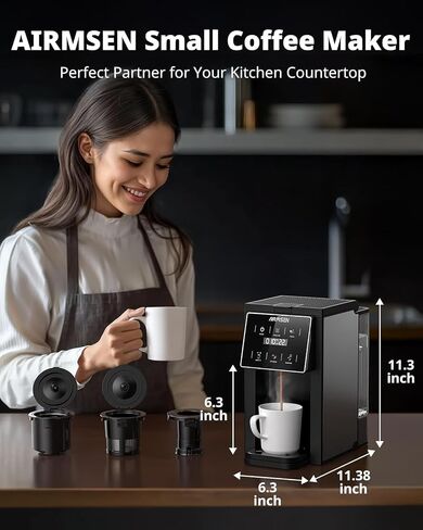 AIRMSEN Grind and Brew Coffee Maker, Single Serve with Built-In Grinder, Compatible with K-Cup Pods & Ground Coffee, 1000W Fast 6-14 oz Brewing, Touchscreen, 50 oz Removable Tank in Saudi Arabia