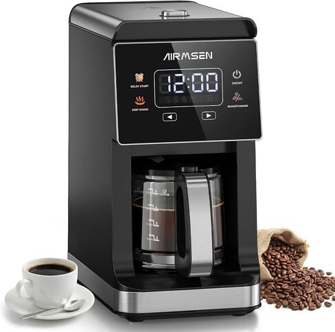 AIRMSEN Grind & Brew Coffee Maker with Built-In Grinder 5-Cup | Drip Coffee Machine with 24H Programmable Timer, 3 Grind Settings, Fresh Ground Coffee Maker for Home & Office in Saudi Arabia