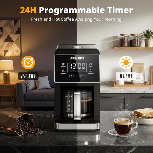 AIRMSEN Grind & Brew Coffee Maker with Built-In Grinder 5-Cup | Drip Coffee Machine with 24H Programmable Timer, 3 Grind Settings, Fresh Ground Coffee Maker for Home & Office in Saudi Arabia