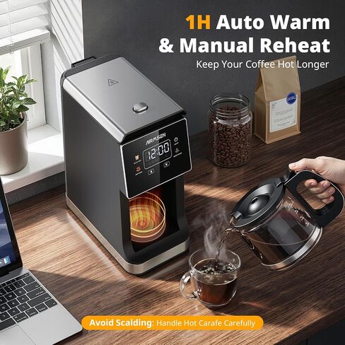 AIRMSEN Grind & Brew Coffee Maker with Built-In Grinder 5-Cup | Drip Coffee Machine with 24H Programmable Timer, 3 Grind Settings, Fresh Ground Coffee Maker for Home & Office in Saudi Arabia
