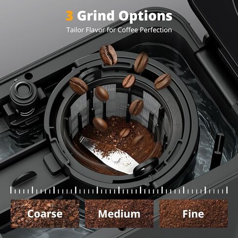 AIRMSEN Grind & Brew Coffee Maker with Built-In Grinder 5-Cup | Drip Coffee Machine with 24H Programmable Timer, 3 Grind Settings, Fresh Ground Coffee Maker for Home & Office in Saudi Arabia