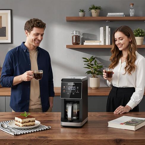 AIRMSEN Grind & Brew Coffee Maker with Built-In Grinder 5-Cup | Drip Coffee Machine with 24H Programmable Timer, 3 Grind Settings, Fresh Ground Coffee Maker for Home & Office in Saudi Arabia