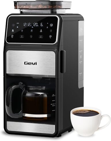 Gevi All In One 10-Cup Grind & Brew Coffee Maker with Built-In Burr Grinder | 24-Hour Programmable Timer, 1.5L Water Tank, Warm Plate, Reusable Filter & Glass Carafe for Daily Fresh Coffee Brewing in Saudi Arabia