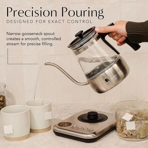 WILLOW Glass Gooseneck Electric Kettle, 5 Temperature Control Presets & Keep Warm, Pour Over Kettle for Coffee & Tea, 1L 1200W Hot Water Boiler, Non-Toxic BPA-Free Electric Tea Kettle, LED Display in Saudi Arabia