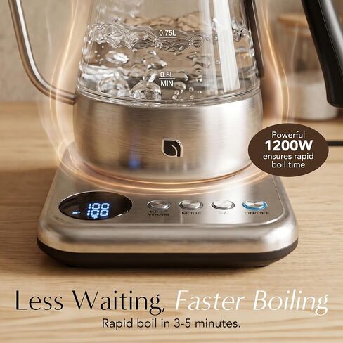 WILLOW Glass Gooseneck Electric Kettle, 5 Temperature Control Presets & Keep Warm, Pour Over Kettle for Coffee & Tea, 1L 1200W Hot Water Boiler, Non-Toxic BPA-Free Electric Tea Kettle, LED Display in Saudi Arabia