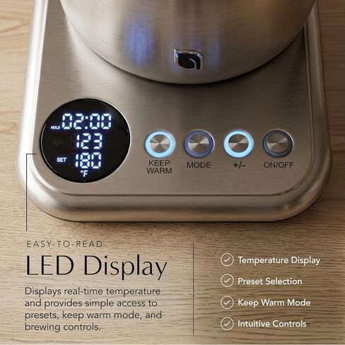 WILLOW Glass Gooseneck Electric Kettle, 5 Temperature Control Presets & Keep Warm, Pour Over Kettle for Coffee & Tea, 1L 1200W Hot Water Boiler, Non-Toxic BPA-Free Electric Tea Kettle, LED Display in Saudi Arabia