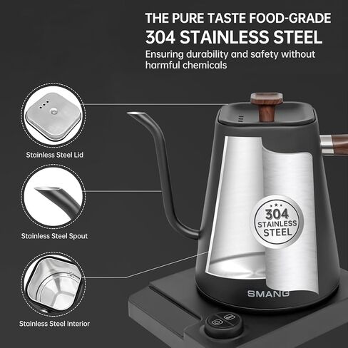 Electric Kettles, Gooseneck Electric Kettle, ±1℉ Temperature Control, for Pour Over Coffee and Tea, 304 Stainless Steel Inner, BPA-Free, Quick Heating Electric Kettles for Boiling Water, 1L Black in Saudi Arabia