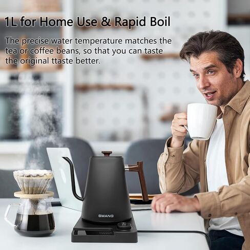 Electric Kettles, Gooseneck Electric Kettle, ±1℉ Temperature Control, for Pour Over Coffee and Tea, 304 Stainless Steel Inner, BPA-Free, Quick Heating Electric Kettles for Boiling Water, 1L Black in Saudi Arabia