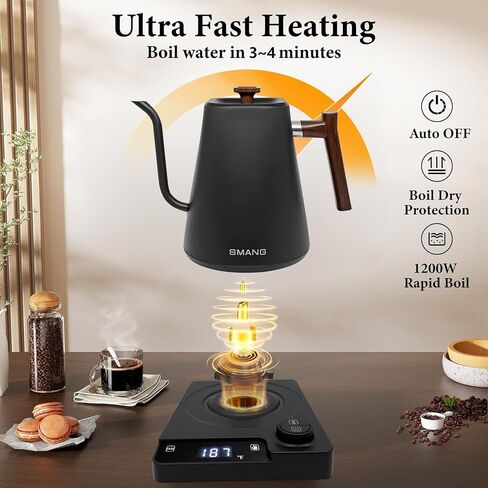 Electric Kettles, Gooseneck Electric Kettle, ±1℉ Temperature Control, for Pour Over Coffee and Tea, 304 Stainless Steel Inner, BPA-Free, Quick Heating Electric Kettles for Boiling Water, 1L Black in Saudi Arabia