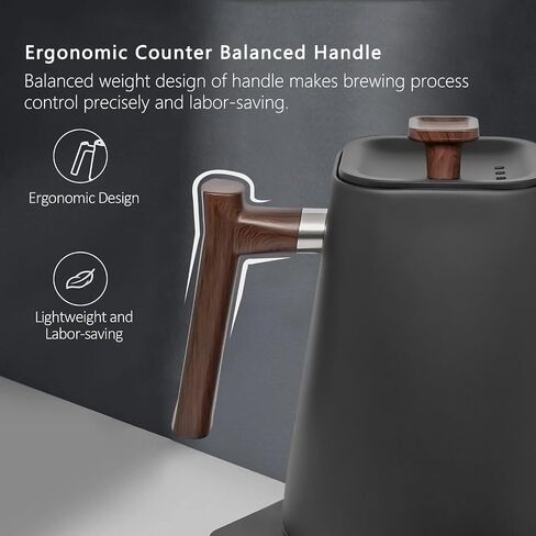 Electric Kettles, Gooseneck Electric Kettle, ±1℉ Temperature Control, for Pour Over Coffee and Tea, 304 Stainless Steel Inner, BPA-Free, Quick Heating Electric Kettles for Boiling Water, 1L Black in Saudi Arabia