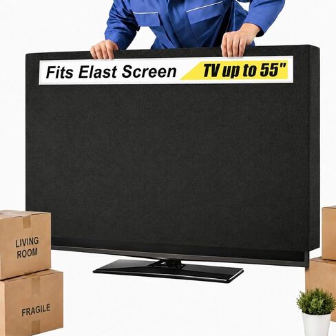 Fanfanwin 65 Inch Black TV Cover for Moving, Scratch Resistant Protector | Tear Resistant Textile Protecting Flat Screen Tvs, Reusable for Moving Renovation Dust Protection, Easy Storage in Kuwait