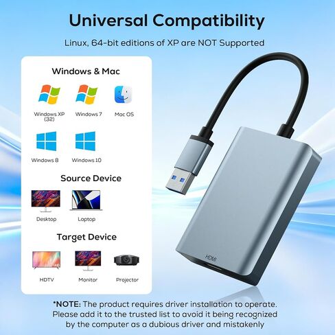 WENTER USB to HDMI Adapter, USB 3.0 HDMI Audio Video Converter Multiple Monitors Display Extender for Laptop Desktop Projector Compatible with Windows 7/8/8.1/10 in Saudi Arabia