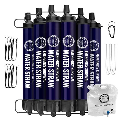 Emergency Water Filter Straw, 6-Pack, Essential Portable Survival Gear for Hiking, Camping, Fishing,Personal Travel Accessories for Clean Drinking Water in Saudi Arabia