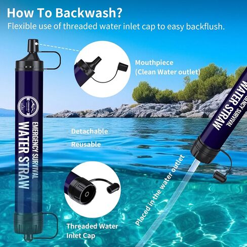 Emergency Water Filter Straw, 6-Pack, Essential Portable Survival Gear for Hiking, Camping, Fishing,Personal Travel Accessories for Clean Drinking Water in Saudi Arabia