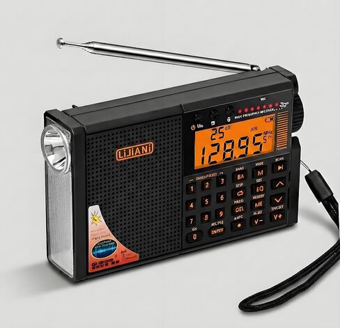 Shortwave Radio AIR/VHF/AM/FM/Weather 6-Bands | Bluetooth, TF Card Player, Digital Recording,Alarm,Flashlight,backlight key and Emergency Features in Saudi Arabia