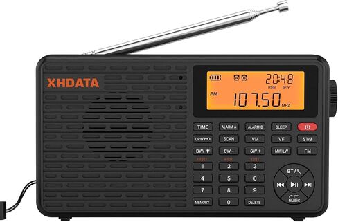 XHDATA D109 Portable Radio AM FM SW LW Shortwave Receiver Good Reception | Battery Operated Radio, Good Reception, Great Sound Speaker, TF Card&Wireless BT Playback, Alarm Clock for Home and Outdoor in Saudi Arabia