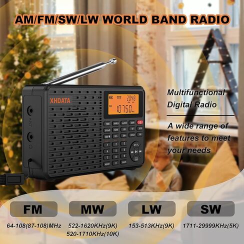XHDATA D109 Portable Radio AM FM SW LW Shortwave Receiver Good Reception | Battery Operated Radio, Good Reception, Great Sound Speaker, TF Card&Wireless BT Playback, Alarm Clock for Home and Outdoor in Saudi Arabia