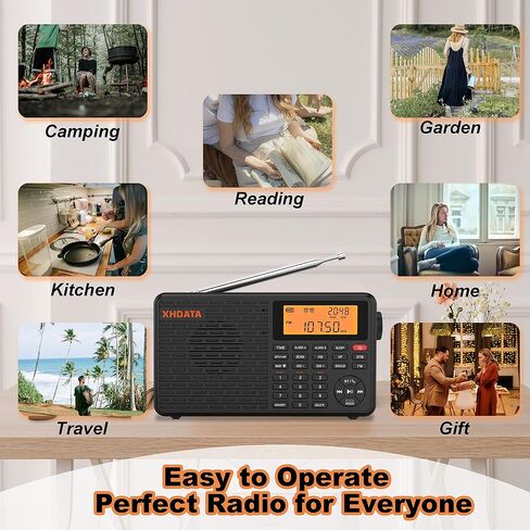 XHDATA D109 Portable Radio AM FM SW LW Shortwave Receiver Good Reception | Battery Operated Radio, Good Reception, Great Sound Speaker, TF Card&Wireless BT Playback, Alarm Clock for Home and Outdoor in Saudi Arabia