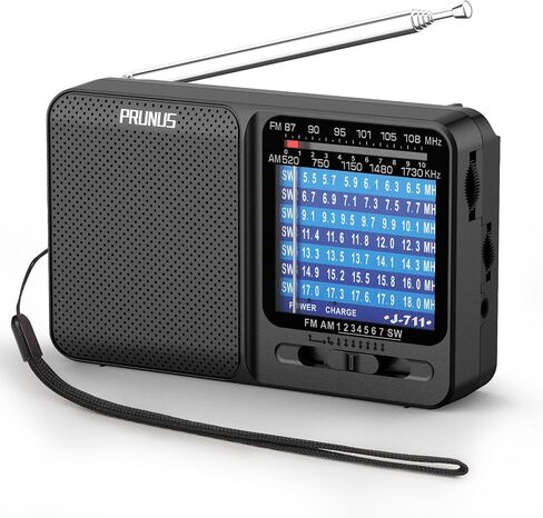PRUNUS J-711 Shortwave Radio SW1-SW7(5.5-18 MHz) Portable Radio AM/FM | USB-C Charging& AA Battery Operated, Excellent Reception, Long Antenna, Earphone Jack, Lanyard, Transistor Radios, SW Radio in Saudi Arabia