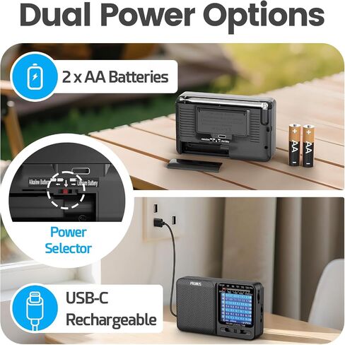PRUNUS J-711 Shortwave Radio SW1-SW7(5.5-18 MHz) Portable Radio AM/FM | USB-C Charging& AA Battery Operated, Excellent Reception, Long Antenna, Earphone Jack, Lanyard, Transistor Radios, SW Radio in Saudi Arabia