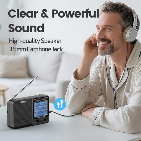 PRUNUS J-711 Shortwave Radio SW1-SW7(5.5-18 MHz) Portable Radio AM/FM | USB-C Charging& AA Battery Operated, Excellent Reception, Long Antenna, Earphone Jack, Lanyard, Transistor Radios, SW Radio in Saudi Arabia