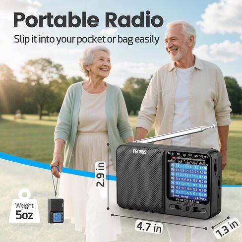 PRUNUS J-711 Shortwave Radio SW1-SW7(5.5-18 MHz) Portable Radio AM/FM | USB-C Charging& AA Battery Operated, Excellent Reception, Long Antenna, Earphone Jack, Lanyard, Transistor Radios, SW Radio in Saudi Arabia