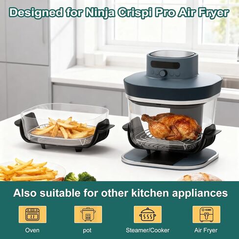 2PCS Crisper Stainless Steel Rack Compatible with Ninja Crispi Pro AS101 | 2 Sizes Air Fryer Accessories for Ninja Crispi Pro AS101 6qt & 2.5qt Glass Container & Crispi FN101 4qt Container in Kuwait