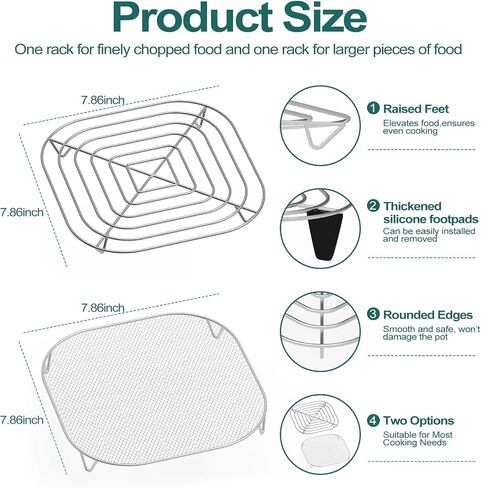 2PCS Crisper Stainless Steel Rack Compatible with Ninja Crispi Pro AS101 | 2 Sizes Air Fryer Accessories for Ninja Crispi Pro AS101 6qt & 2.5qt Glass Container & Crispi FN101 4qt Container in Kuwait