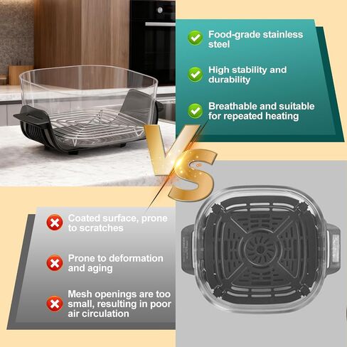 2PCS Crisper Stainless Steel Rack Compatible with Ninja Crispi Pro AS101 | 2 Sizes Air Fryer Accessories for Ninja Crispi Pro AS101 6qt & 2.5qt Glass Container & Crispi FN101 4qt Container in Kuwait