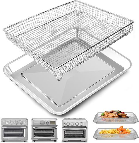 Air Fryer Replacement Parts for Cuisinart TOA-60 TOA-65 TOA-70 Toaster Oven | 2 Pieces Set 12.48’’ x 10.94’’ Food Grade Steel Grill Pan Plate Tray Wire Rack Basket Accessories, Dishwasher Safe in Saudi Arabia
