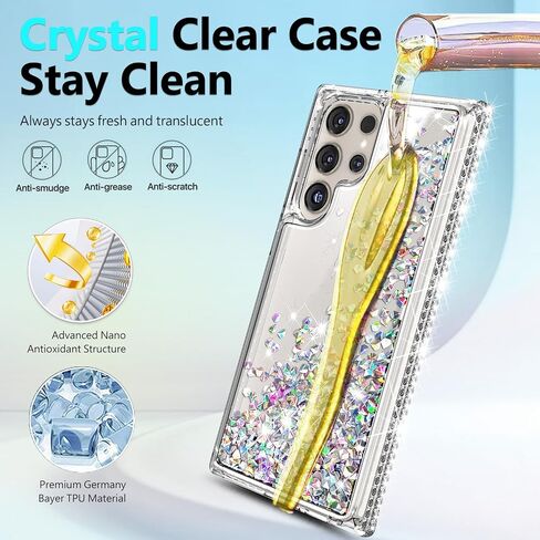 NGB Designed for Samsung Galaxy S23 Ultra Case, Clear | Magnetic Compatible with MagSafe | Glitter Liquid Sparkle Cute Cover for Women Girls | with Camera Lens Protector & Wrist Strap in Saudi Arabia