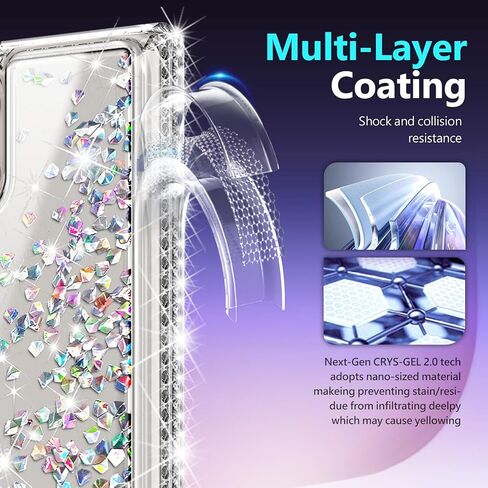 NGB Designed for Samsung Galaxy S23 Ultra Case, Clear | Magnetic Compatible with MagSafe | Glitter Liquid Sparkle Cute Cover for Women Girls | with Camera Lens Protector & Wrist Strap in Saudi Arabia