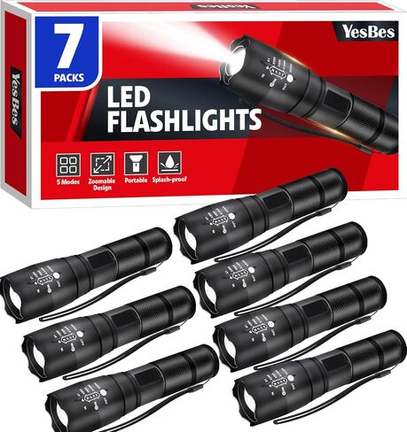 YesBes 7 Pack Small LED Flashlights High Lumens, Tactical Flashlight with 5 Modes, Waterproof Zoomable Flash Light, Small Flashlight for Camping Home Emergencies, Hunting Camping Essentials in Saudi Arabia