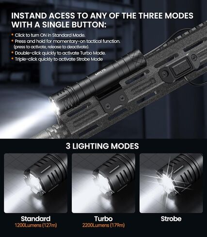 Guardtier MPL75 Weapon Light, 2200 Lumen Compatible with Mlok & Picatinny Rechargeable Tactical Rifle Flashlight with Pressure Switch, All Mounting Plates Included in Saudi Arabia