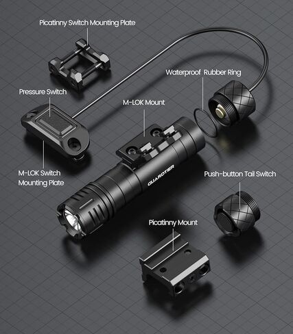 Guardtier MPL75 Weapon Light, 2200 Lumen Compatible with Mlok & Picatinny Rechargeable Tactical Rifle Flashlight with Pressure Switch, All Mounting Plates Included in Saudi Arabia