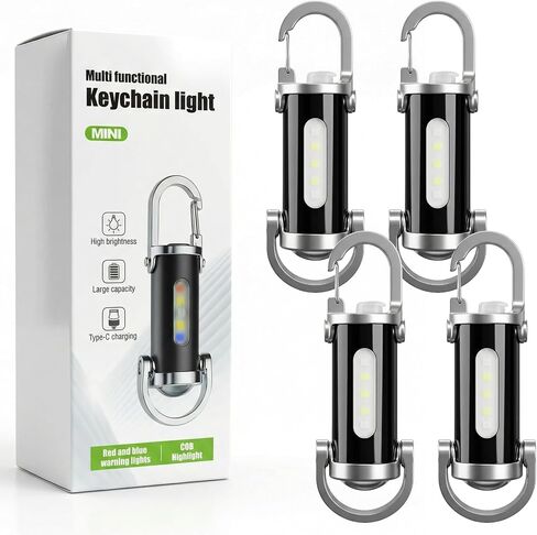 Keychain Flashlight 4-Pack – Rechargeable, 1200 Lumens, 7 Modes with Dual LEDs, Type-C, Waterproof Mini EDC for Outdoor Enthusiasts, Camping, Hiking & Emergency Prep in Saudi Arabia