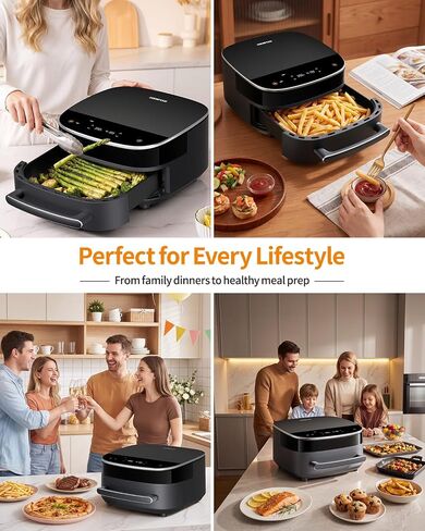 6QT Large Air Fryer, 11-in-1 Air Fryer Top & Bottom Heating, No Flip Needed | 2X Faster Heating 50dB Quiet Air Fryer 270° View Window Flat Airfryer Fits 12" Pizza Easy to Clean for Family Meals in Saudi Arabia