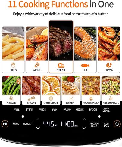 6QT Large Air Fryer, 11-in-1 Air Fryer Top & Bottom Heating, No Flip Needed | 2X Faster Heating 50dB Quiet Air Fryer 270° View Window Flat Airfryer Fits 12" Pizza Easy to Clean for Family Meals in Saudi Arabia