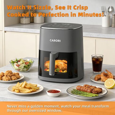 CARORI 6QT Air Fryer with Viewing Window, 12 Cooking Presets, 1700W Fast & Even Cooking, Max 400℉ Crisping, Bake, Roast, Reheat & Dehydrate, Large Nonstick Basket, Dishwasher Safe, Gray in Saudi Arabia
