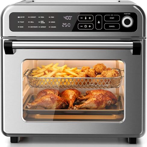 Kismile 18QT Air Fryer Toaster Oven Combo, 12-in-1, Stainless Steel, Silver | Non-Toxic Countertop Convection Oven with Coating-Free Interior, 1400W, 70–450°F, Fits an 8–10-Inch Pizza; 4 Accessories in Kuwait