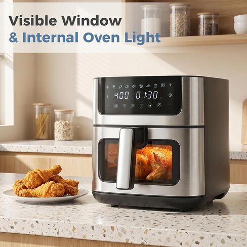 DUMOS 6.34QT Air Fryer, Airfryer 8-in-1 with Viewing Window | Digital Touchscreen, 400°F Rapid Air Circulation, 1-90 Min Timer, Stainless Steel, Nonstick Dishwasher-Safe Basket, Black in Kuwait
