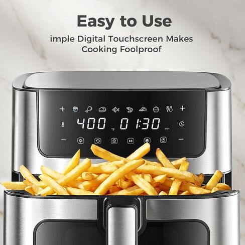 DUMOS 6.34QT Air Fryer, Airfryer 8-in-1 with Viewing Window | Digital Touchscreen, 400°F Rapid Air Circulation, 1-90 Min Timer, Stainless Steel, Nonstick Dishwasher-Safe Basket, Black in Kuwait