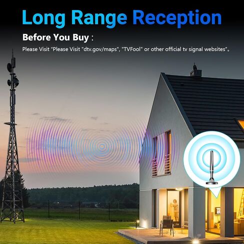هوائي التلفزيون للتلفزيون الذكي، مدى طويل 360 درجة، قناة رقمية محلية بدقة 4K 1080P HD | استقبال متعدد الاتجاهات 360 درجة، إشارة ثابتة للتلفزيونات الذكية. يدعم القنوات الرقمية المحلية الواضحة بدقة 4K 1080P، سهلة الإعداد. in Kuwait