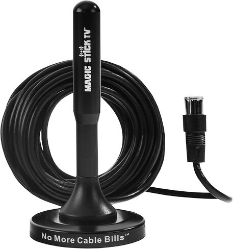 Magic Stick TV Antenna for Smart TV Indoor, Local Channels, MS-45MAX Black | Multi-Directional Digital TV Antenna for Home, RV, Camping, Long Range OTA 50 mile range, Supports 4K 1080p HDTV, 16 ft Cable in Kuwait